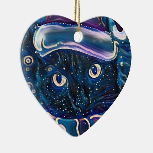 Whimsical Black Cat kerstversiering Keramisch Ornament (Rechts)