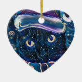 Whimsical Black Cat kerstversiering Keramisch Ornament (Voorkant)