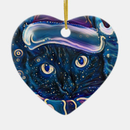 Whimsical Black Cat kerstversiering Keramisch Ornament