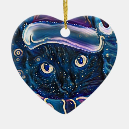 Whimsical Black Cat kerstversiering Keramisch Ornament (Voorkant)