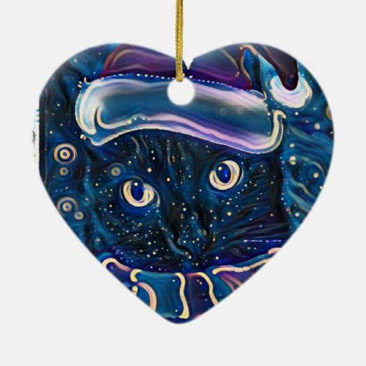 Whimsical Black Cat kerstversiering Keramisch Ornament (Achterkant)