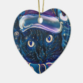 Whimsical Black Cat kerstversiering Keramisch Ornament (Links)