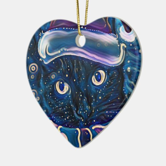 Whimsical Black Cat kerstversiering Keramisch Ornament (Links)