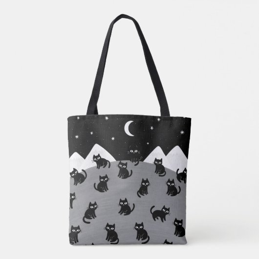 Whimsical Black Cat Night Tote Bag (Achterkant)