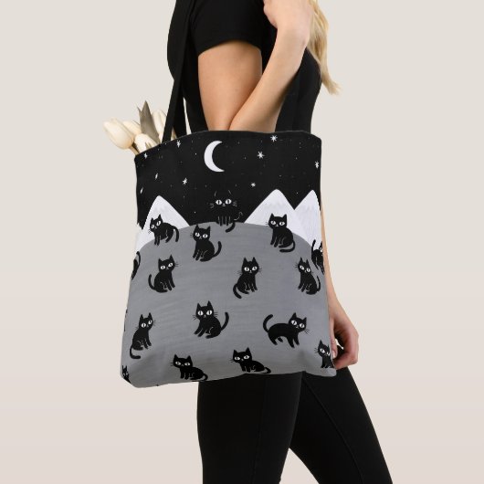 Whimsical Black Cat Night Tote Bag (Dichtbij)