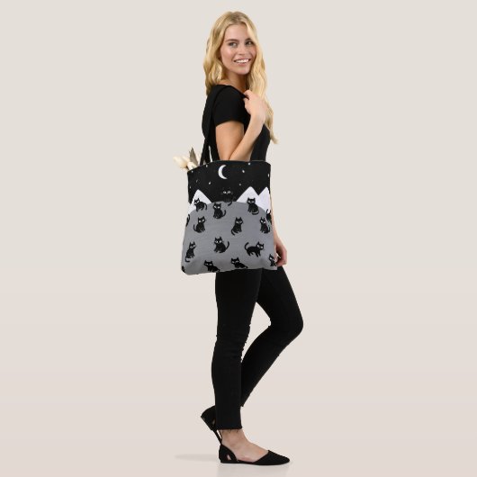 Whimsical Black Cat Night Tote Bag (Op model)