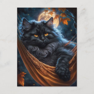 Whimsical Black Cat onder de Halloween Maan Briefkaart