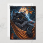 Whimsical Black Cat onder de Halloween Maan Briefkaart (Voorkant / Achterkant)