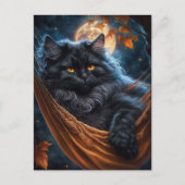 Whimsical Black Cat onder de Halloween Maan Briefkaart (Voorkant)