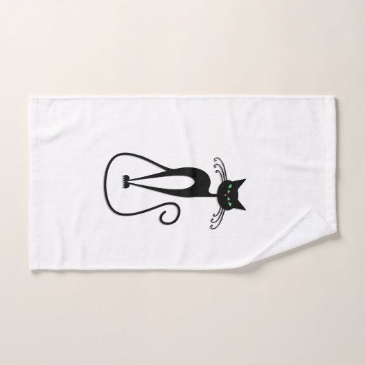 Whimsical Black Cat Piercing Green Eyes Handdoek (Handdoek)