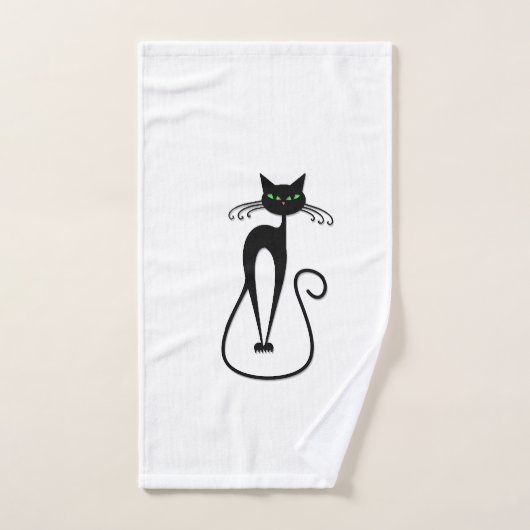 Whimsical Black Cat Piercing Green Eyes Handdoek (Handdoek)
