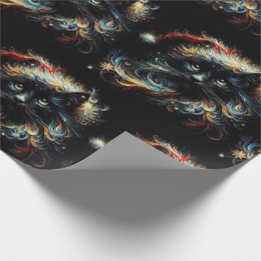 Whimsical Black Cat Santa Christmas Hat Decoupage Cadeaupapier (Hoek)