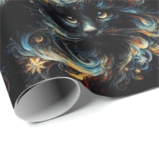 Whimsical Black Cat Santa Christmas Hat Decoupage Cadeaupapier (Rol Hoek)