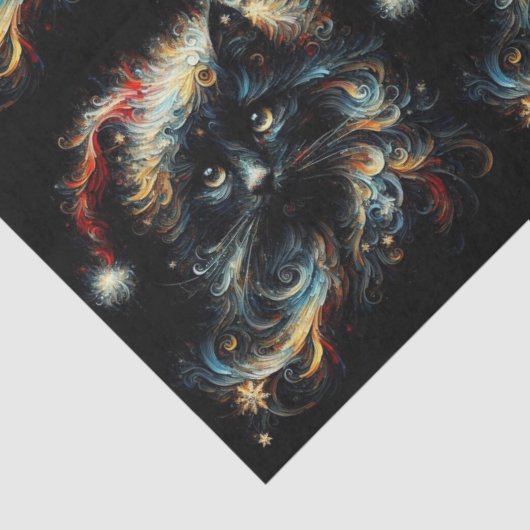 Whimsical Black Cat Santa Christmas Hat Decoupage Tissuepapier (Detail)