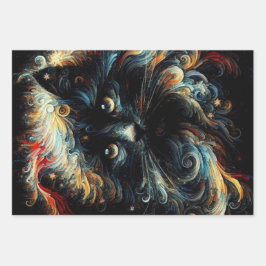 Whimsical Black Cat Santa Christmas Pet Decoupage Inpakpapier Vel