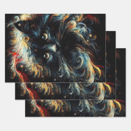 Whimsical Black Cat Santa Christmas Pet Decoupage Inpakpapier Vel