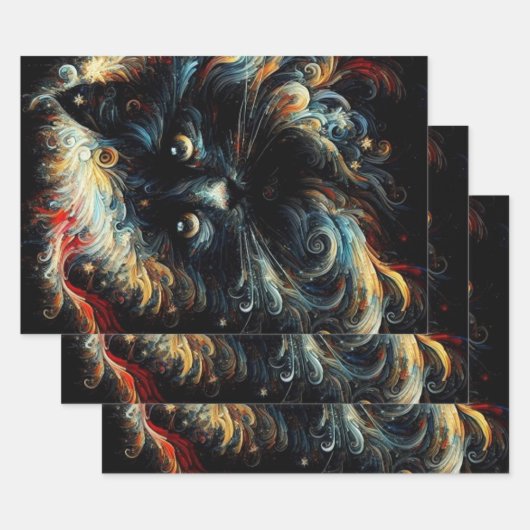 Whimsical Black Cat Santa Christmas Pet Decoupage Inpakpapier Vel (Set)