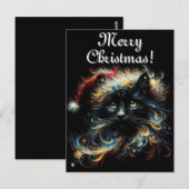 Whimsical Black Cat Santa Christmas Pet Seizoensge Briefkaart (Voorkant / Achterkant)