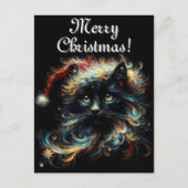 Whimsical Black Cat Santa Christmas Pet Seizoensge Briefkaart (Voorkant)
