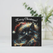 Whimsical Black Cat Santa Christmas Pet Seizoensge Feestdagenkaart (Staand voorkant)