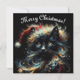 Whimsical Black Cat Santa Christmas Pet Seizoensge Feestdagenkaart