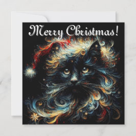 Whimsical Black Cat Santa Christmas Pet Seizoensge Feestdagenkaart
