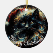 Whimsical Black Cat Santa Christmas Pet Seizoensge Keramisch Ornament (Voorkant)