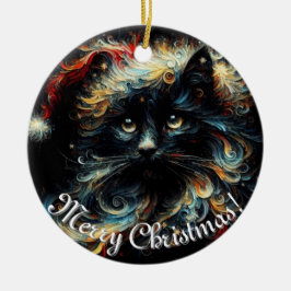 Whimsical Black Cat Santa Christmas Pet Seizoensge Keramisch Ornament