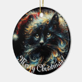 Whimsical Black Cat Santa Christmas Pet Seizoensge Keramisch Ornament (Links)