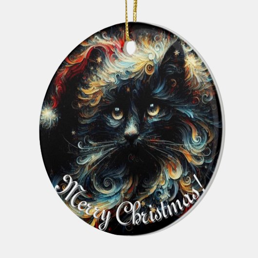 Whimsical Black Cat Santa Christmas Pet Seizoensge Keramisch Ornament (Links)