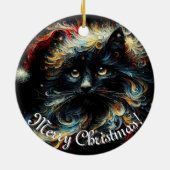 Whimsical Black Cat Santa Christmas Pet Seizoensge Keramisch Ornament (Achterkant)