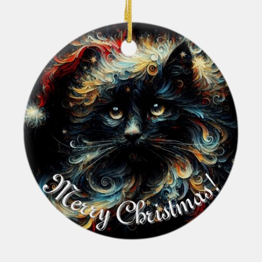 Whimsical Black Cat Santa Christmas Pet Seizoensge Keramisch Ornament (Achterkant)
