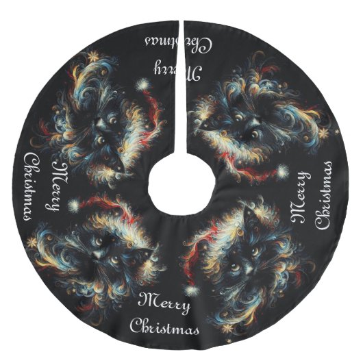 Whimsical Black Cat Santa Christmas Pet Seizoensge Kerstboom Rok (Voorkant)