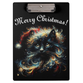 Whimsical Black Cat Santa Christmas Pet Seizoensge Klembord