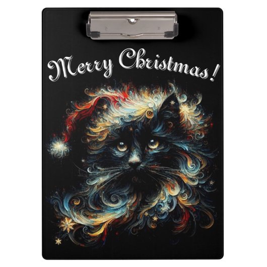Whimsical Black Cat Santa Christmas Pet Seizoensge Klembord (Voorkant)