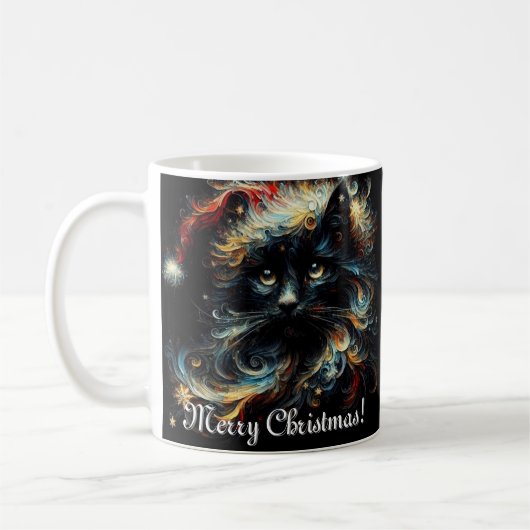 Whimsical Black Cat Santa Christmas Pet Seizoensge Koffiemok (Links)
