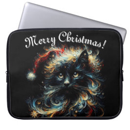 Whimsical Black Cat Santa Christmas Pet Seizoensge Laptop Sleeve