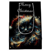 Whimsical Black Cat Santa Christmas Pet Seizoensge Medium Cadeauzakje (Achterkant)