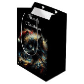 Whimsical Black Cat Santa Christmas Pet Seizoensge Medium Cadeauzakje (Achterkant Gekanteld)