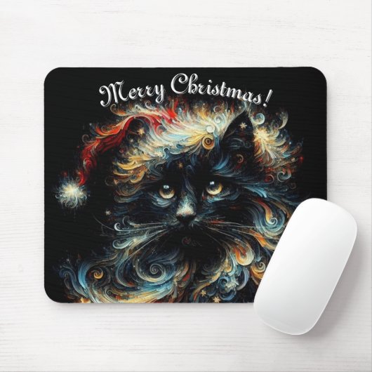 Whimsical Black Cat Santa Christmas Pet Seizoensge Muismat (Met muis)