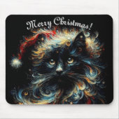 Whimsical Black Cat Santa Christmas Pet Seizoensge Muismat (Voorkant)
