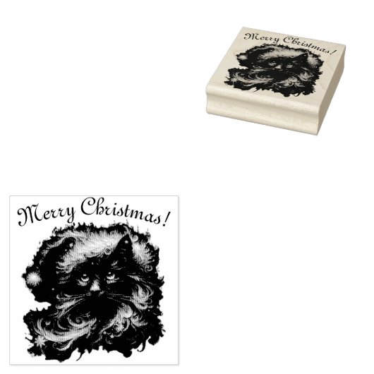 Whimsical Black Cat Santa Christmas Pet Seizoensge Rubberstempel (Gestempeld)