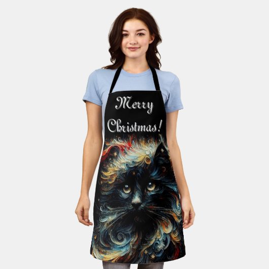 Whimsical Black Cat Santa Christmas Pet Seizoensge Schort (Gedragen)