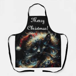 Whimsical Black Cat Santa Christmas Pet Seizoensge Schort