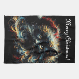 Whimsical Black Cat Santa Christmas Pet Seizoensge Theedoek