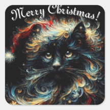 Whimsical Black Cat Santa Christmas Pet Seizoensge