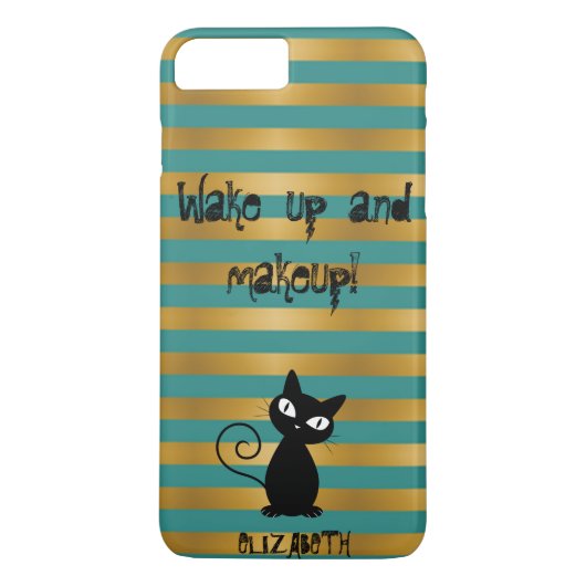 Whimsical Black Cat, Striped-Wake up and make-up Case-Mate iPhone Case (Achterkant)