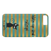 Whimsical Black Cat, Striped-Wake up and make-up Case-Mate iPhone Case (Achterkant (Horizontaal))
