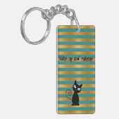Whimsical Black Cat, Stripes Wake up and make-up Sleutelhanger (Voorkant Links)