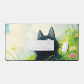 Whimsical Black Cat Sunny Daisy Cloud Sky Bureaumat (Keyboard & Muis)